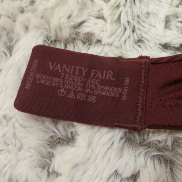 Women's Vanity Fair Flattering Lift Padded Burgundy Striped Lace Bra 38 C New - Picture 9 of 11